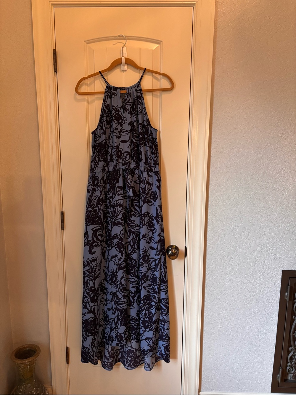 LOFT Light Blue and navy Halter Maxi Dress
